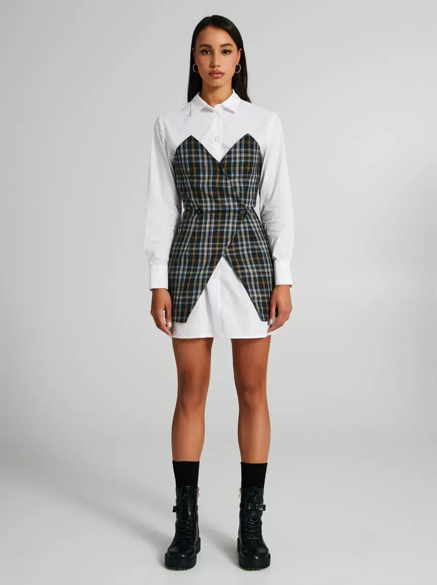 Advanced Dresses & Jumpsuits Women Shirt Dress With Built-In Checkered Waistcoat. Var Grey - 1