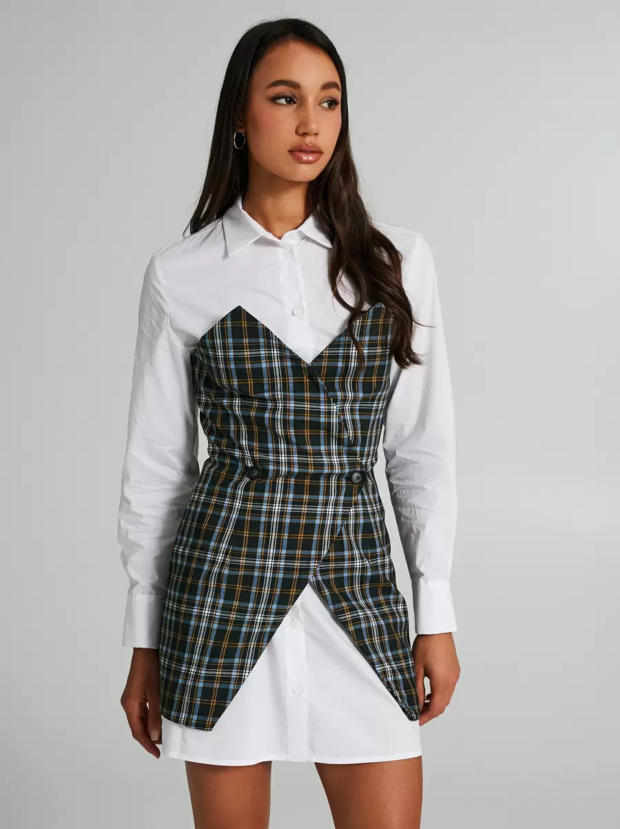 Advanced Dresses & Jumpsuits Women Shirt Dress With Built-In Checkered Waistcoat. Var Grey - 4