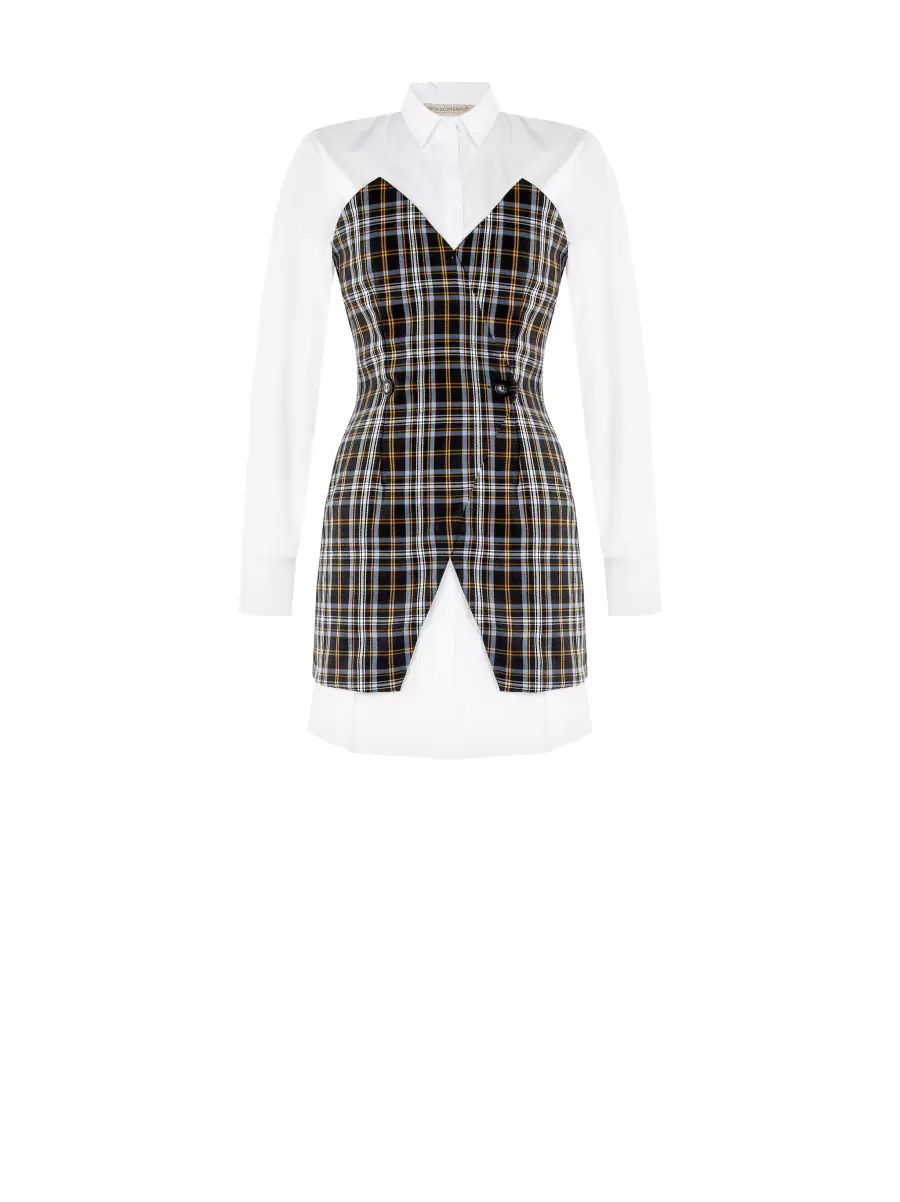 Advanced Dresses & Jumpsuits Women Shirt Dress With Built-In Checkered Waistcoat. Var Grey - 5