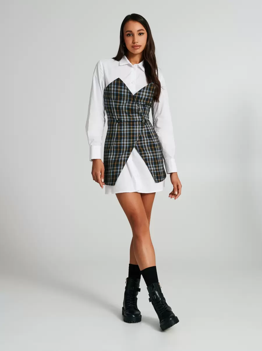 Advanced Dresses & Jumpsuits Women Shirt Dress With Built-In Checkered Waistcoat. Var Grey