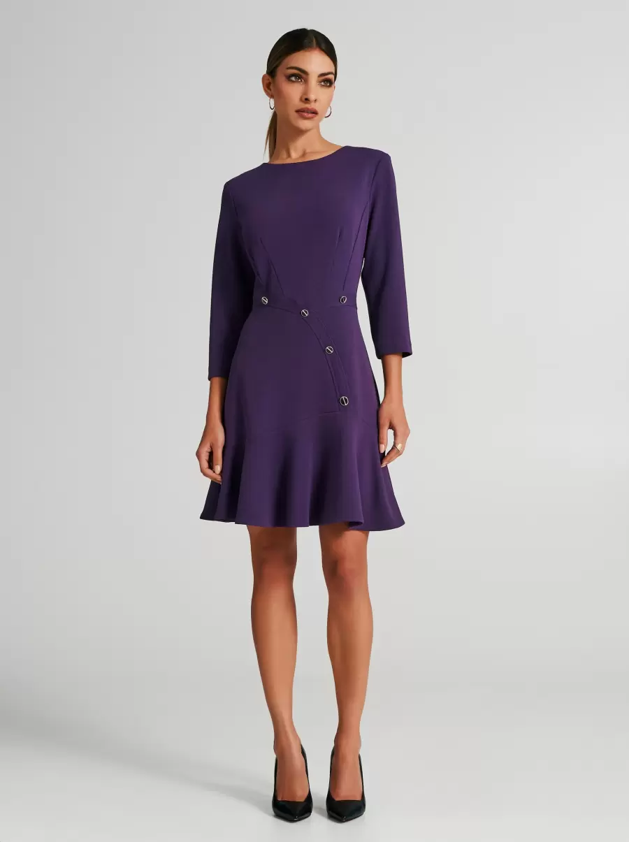 Short Dress With Full Skirt And Buttons Aubergine Violet Natural Women Dresses & Jumpsuits - 1