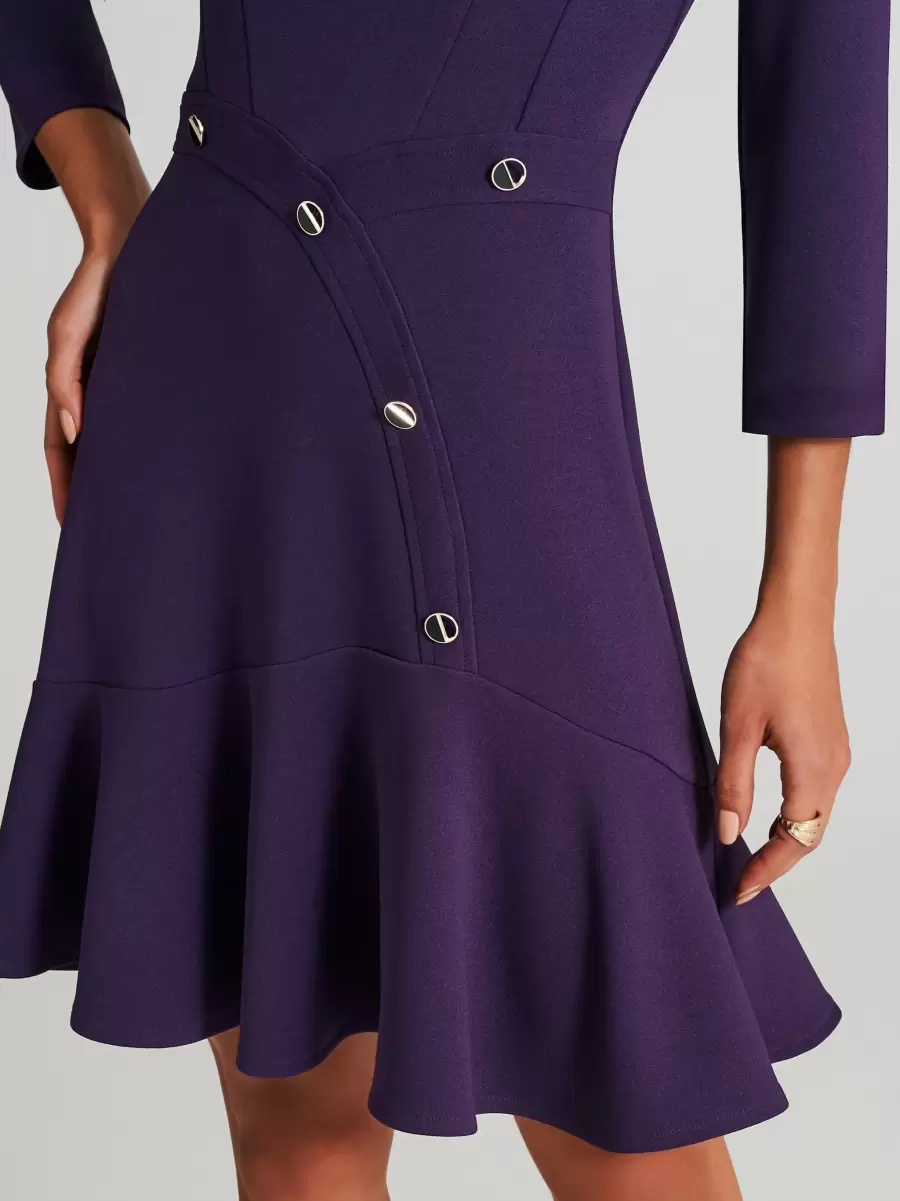Short Dress With Full Skirt And Buttons Aubergine Violet Natural Women Dresses & Jumpsuits - 3