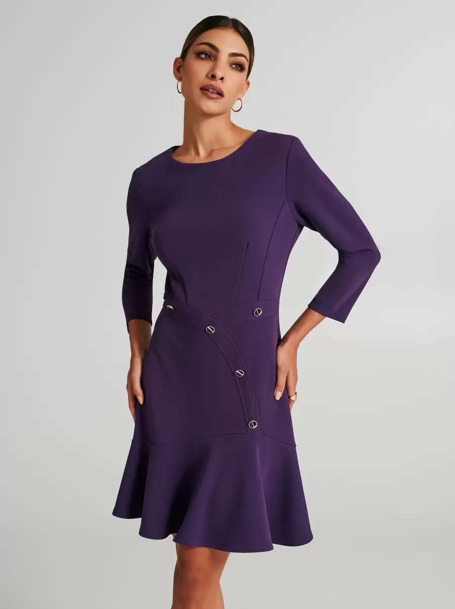 Short Dress With Full Skirt And Buttons Aubergine Violet Natural Women Dresses & Jumpsuits - 4