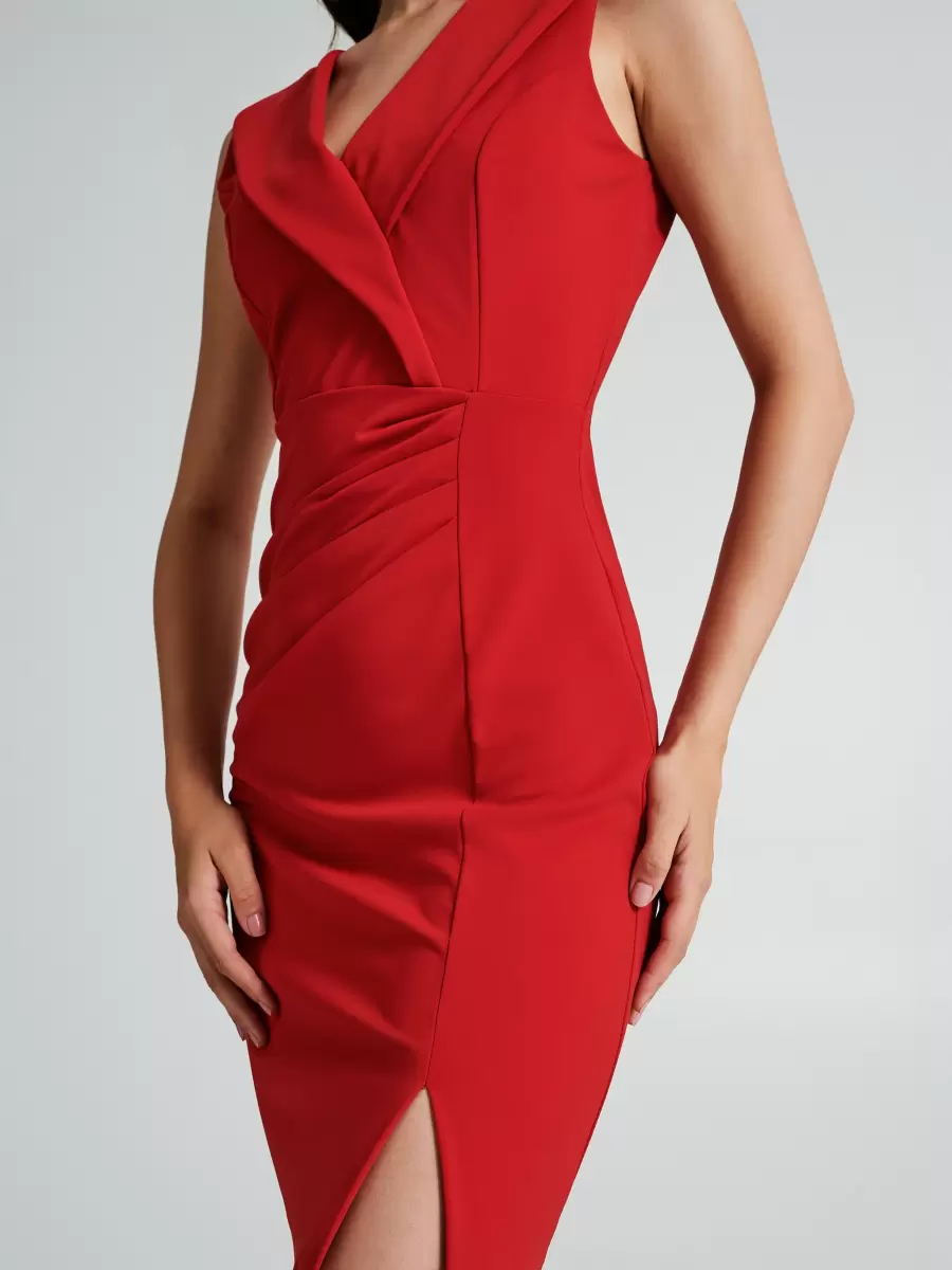 Sheath Dress With Lapels Red Discount Women Dresses & Jumpsuits - 3