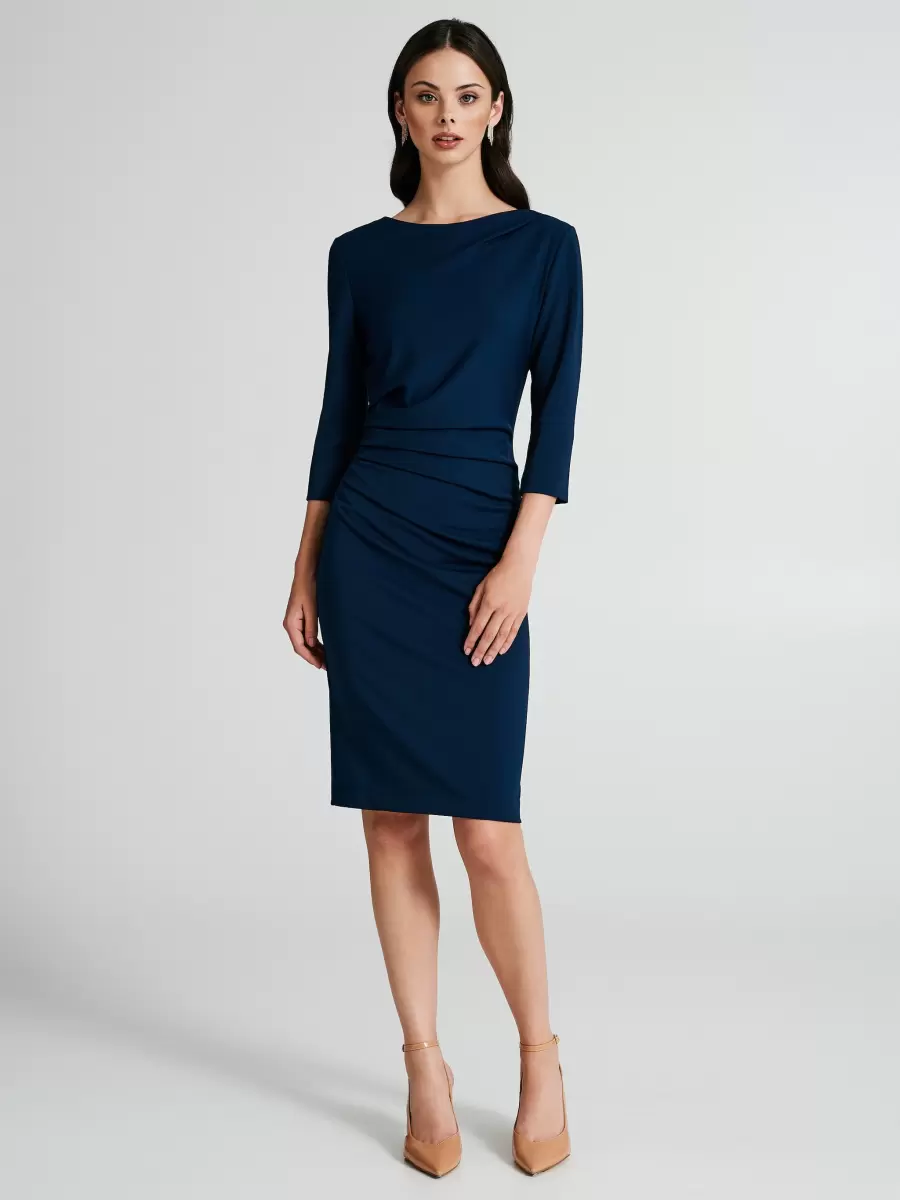 Blue Milano-Stitch Sheath Dress With Gathered Detail Women Affordable Dresses & Jumpsuits - 1
