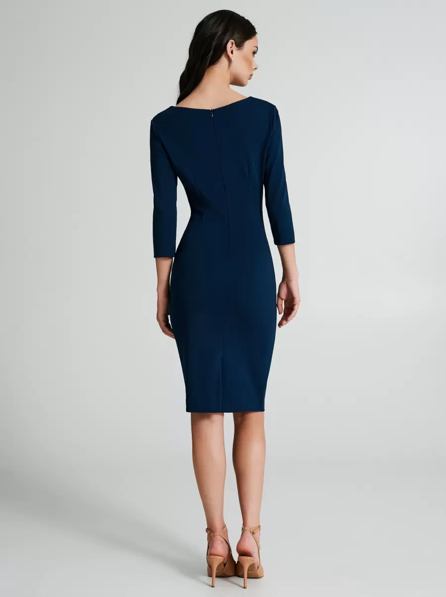 Blue Milano-Stitch Sheath Dress With Gathered Detail Women Affordable Dresses & Jumpsuits - 2