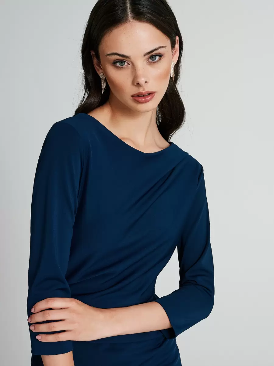 Blue Milano-Stitch Sheath Dress With Gathered Detail Women Affordable Dresses & Jumpsuits - 3