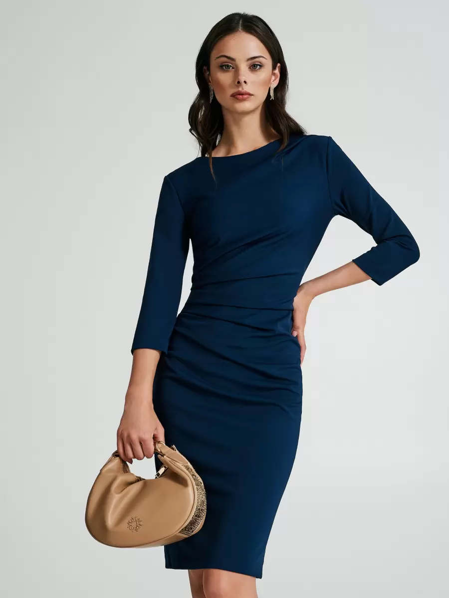 Blue Milano-Stitch Sheath Dress With Gathered Detail Women Affordable Dresses & Jumpsuits - 4