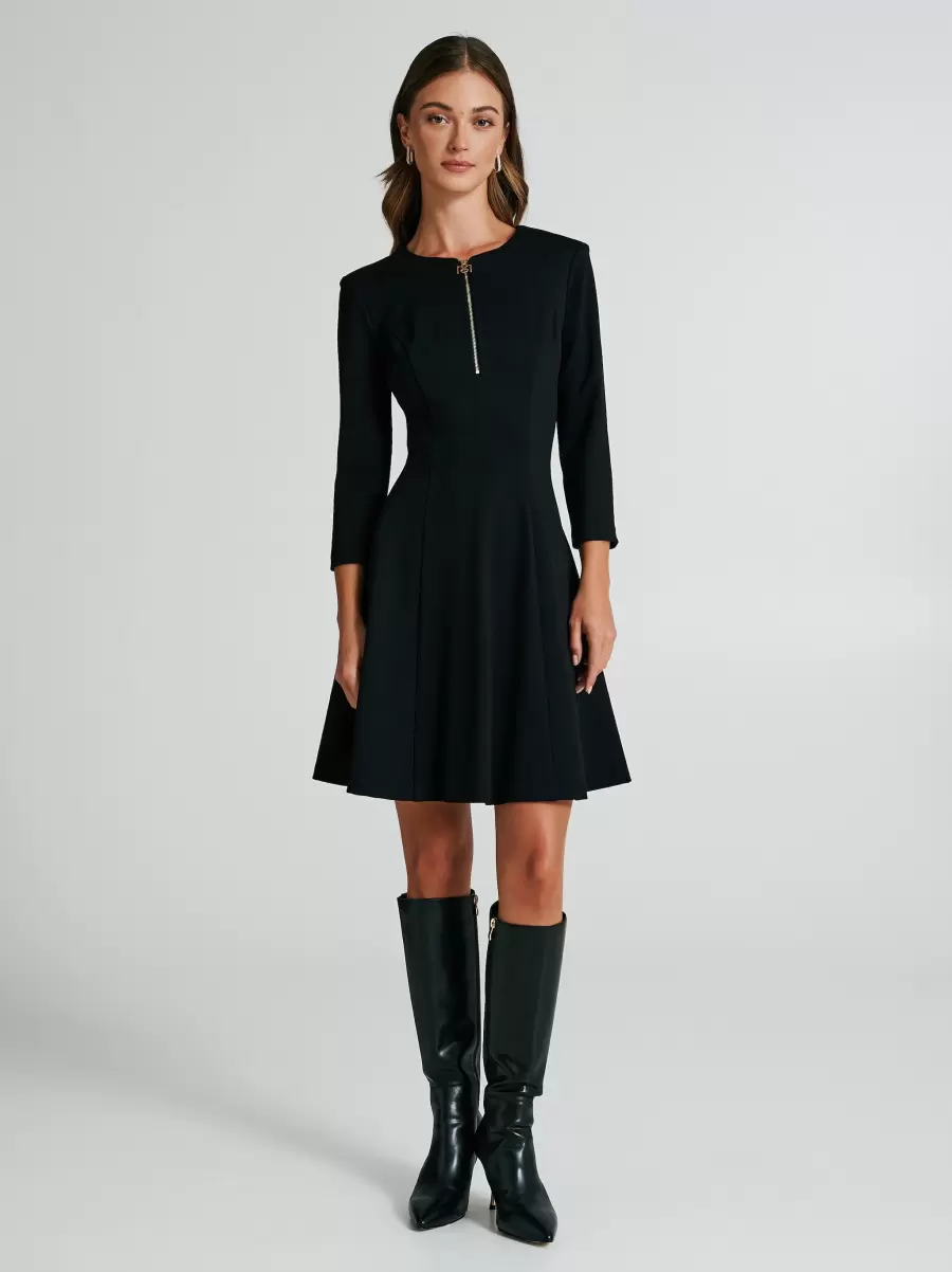 A-Line Dress With Zip Women Dresses & Jumpsuits Black Style - 1