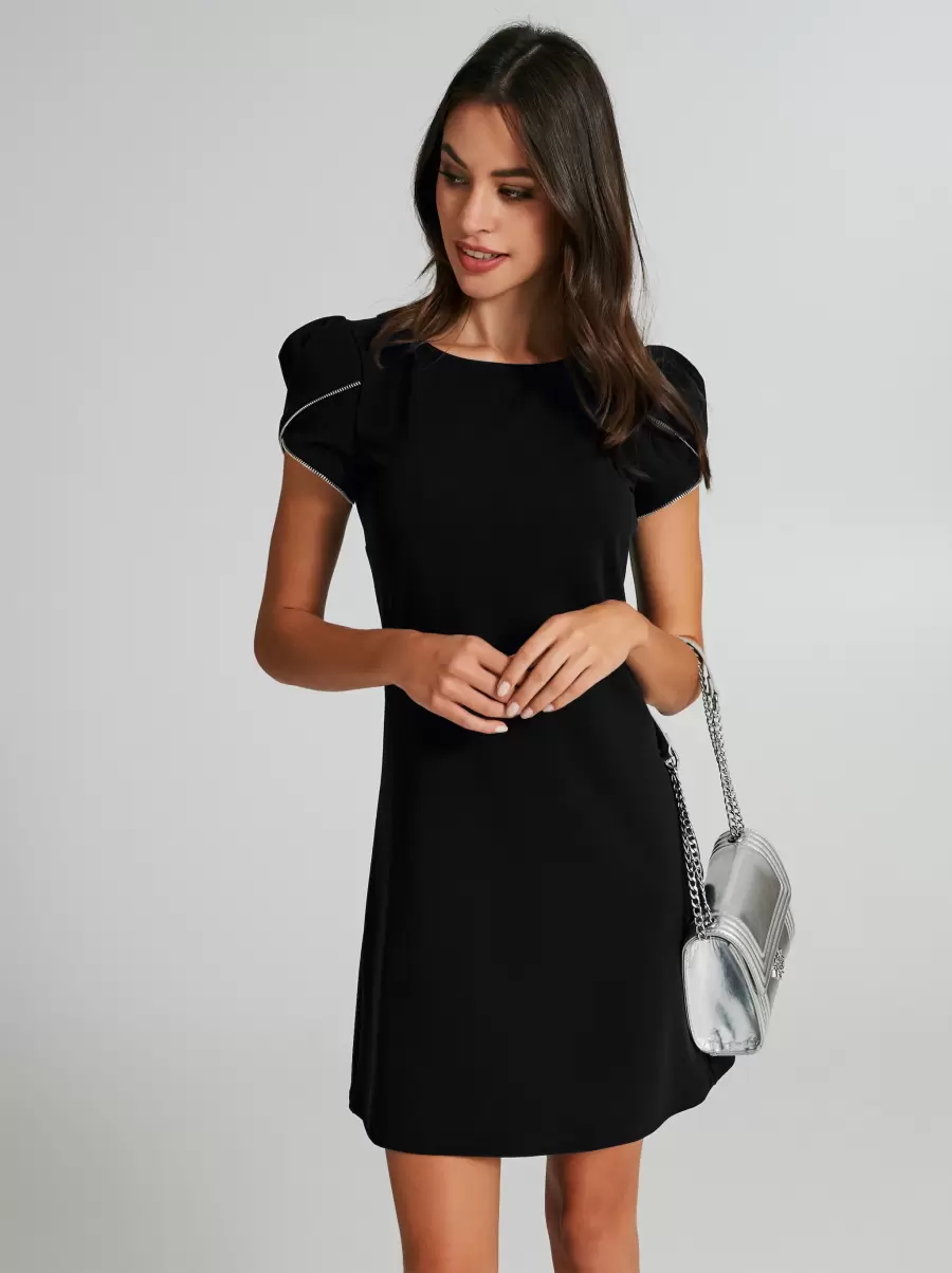 Black Mini Dress With Zipped Sleeves Women Liquidation Dresses & Jumpsuits - 4