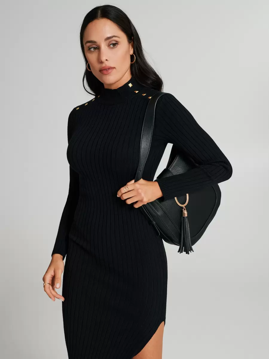 Midi Dress With Studs Women Dresses & Jumpsuits Black Online - 4