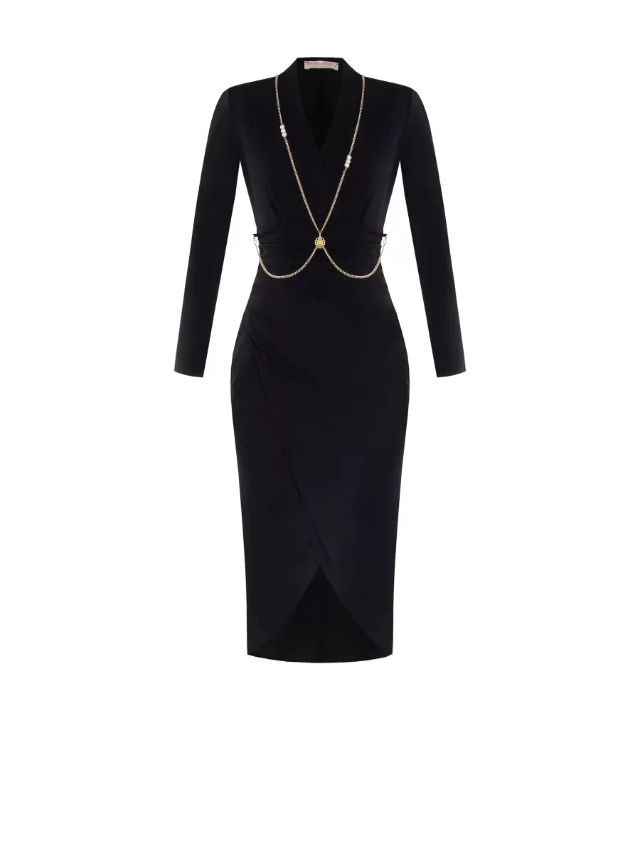 Dresses & Jumpsuits Offer Black Crossover Dress With Jewelled Chain Women - 5
