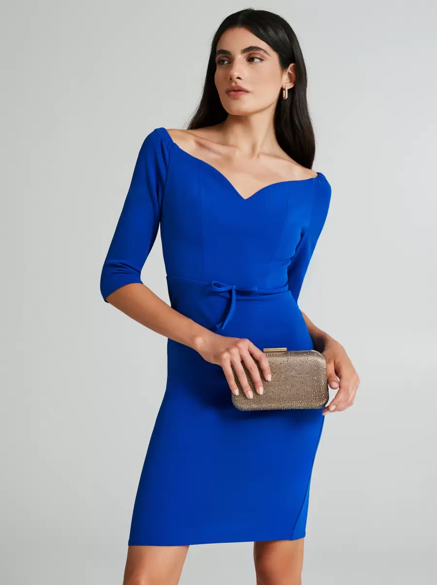 Blue China Milano Stitch Sheath Dress With A Bow Women Well-Built Dresses & Jumpsuits - 4