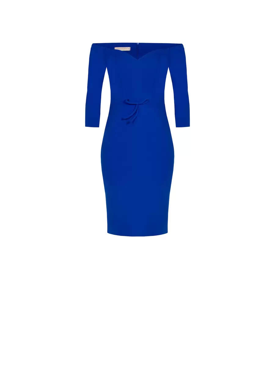 Blue China Milano Stitch Sheath Dress With A Bow Women Well-Built Dresses & Jumpsuits - 5