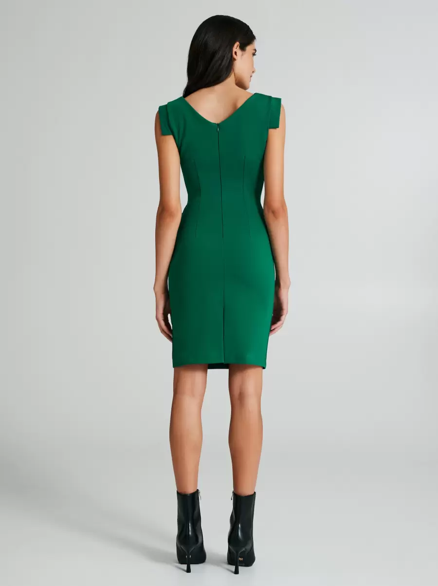 Verde Petrolio Cutting-Edge Sheath Dress With Asymmetrical Neckline Dresses & Jumpsuits Women - 2