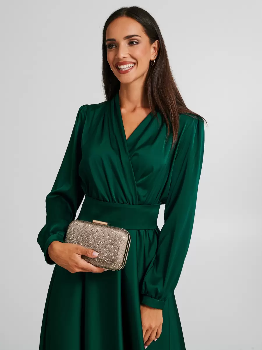 Dresses & Jumpsuits Green Women Long Dress With Full Skirt And Bow Rebate - 5