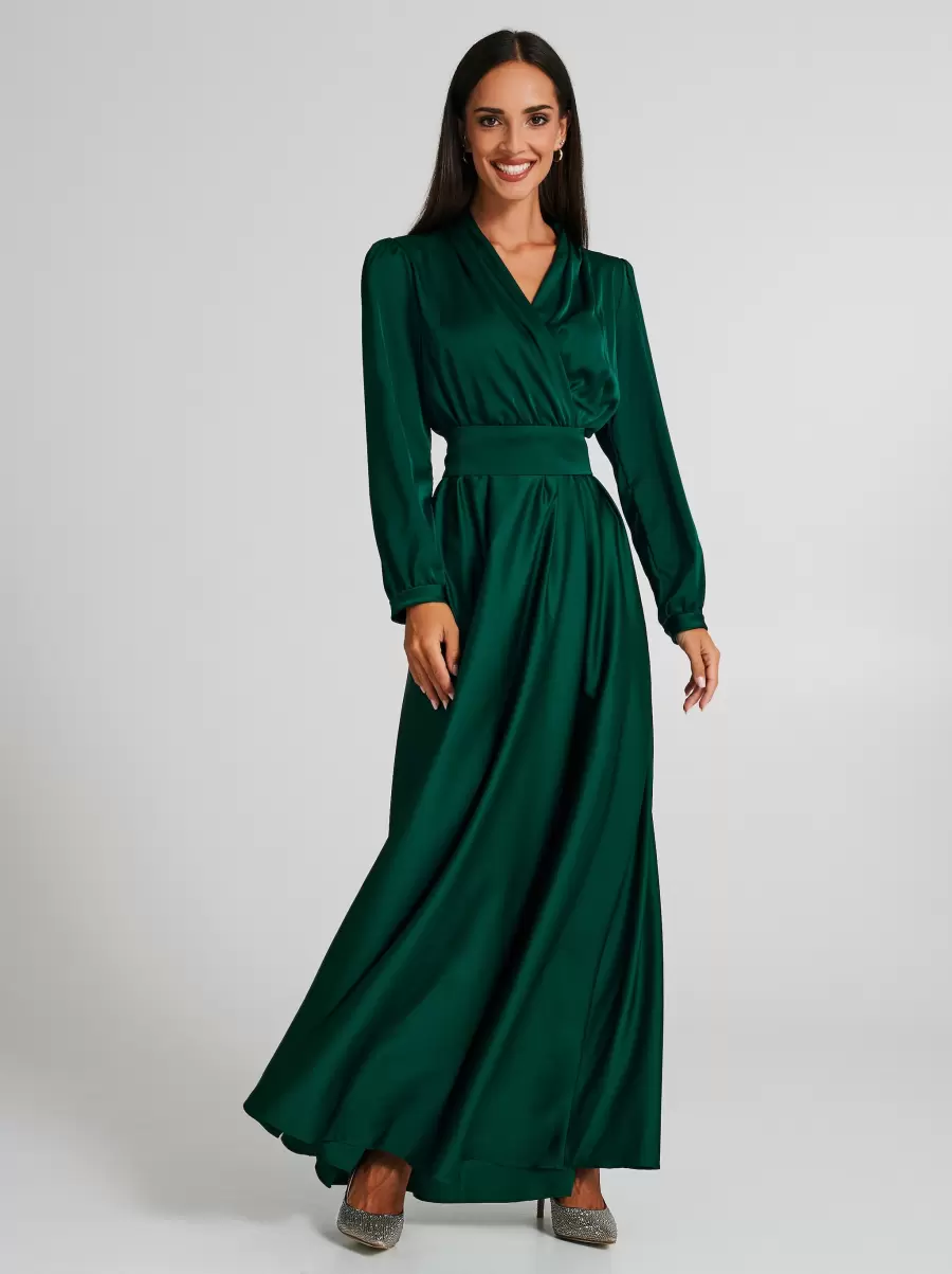 Dresses & Jumpsuits Green Women Long Dress With Full Skirt And Bow Rebate