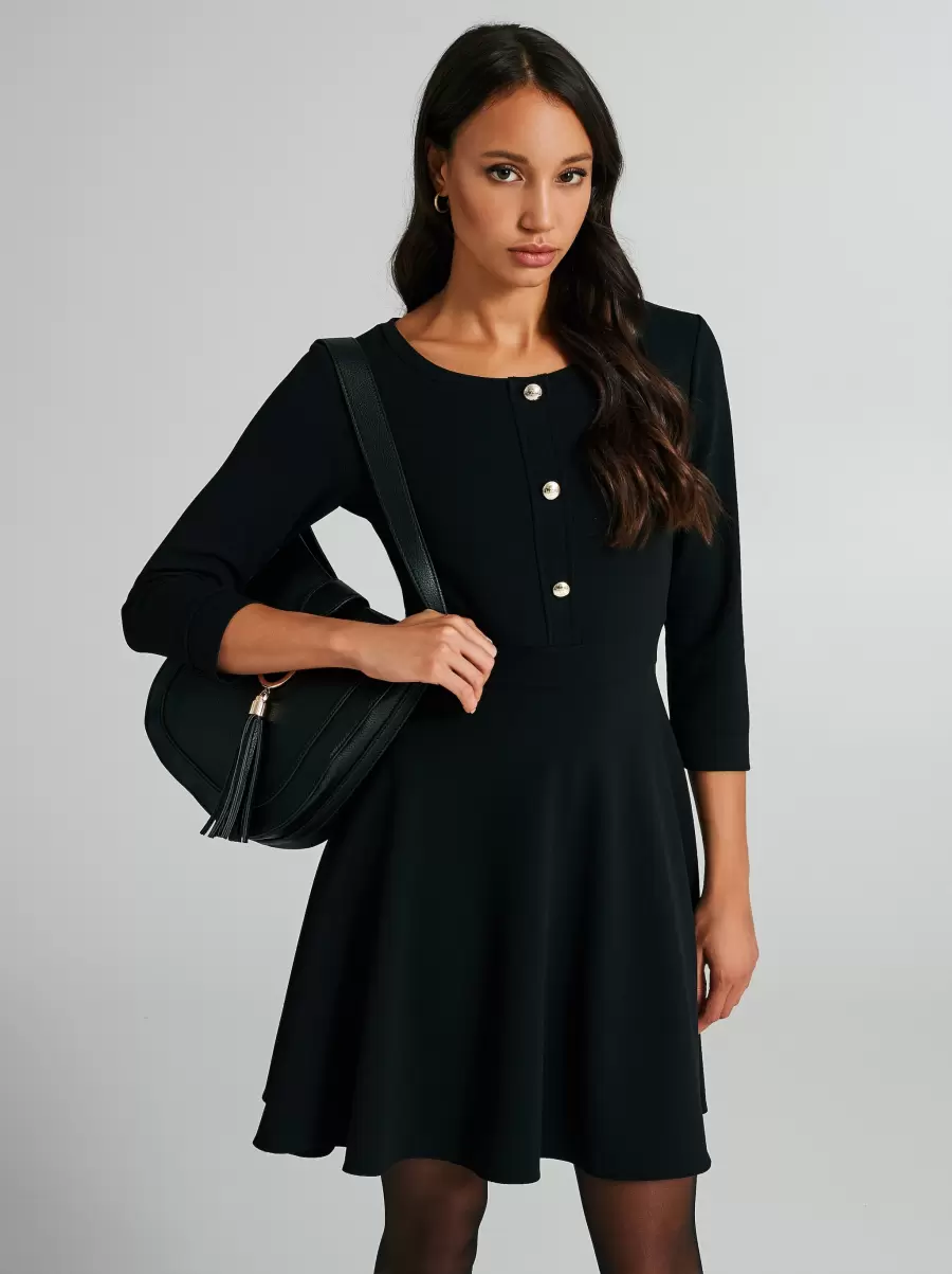 Dress With Full Skirt And Buttons Personalized Dresses & Jumpsuits Women Black - 4