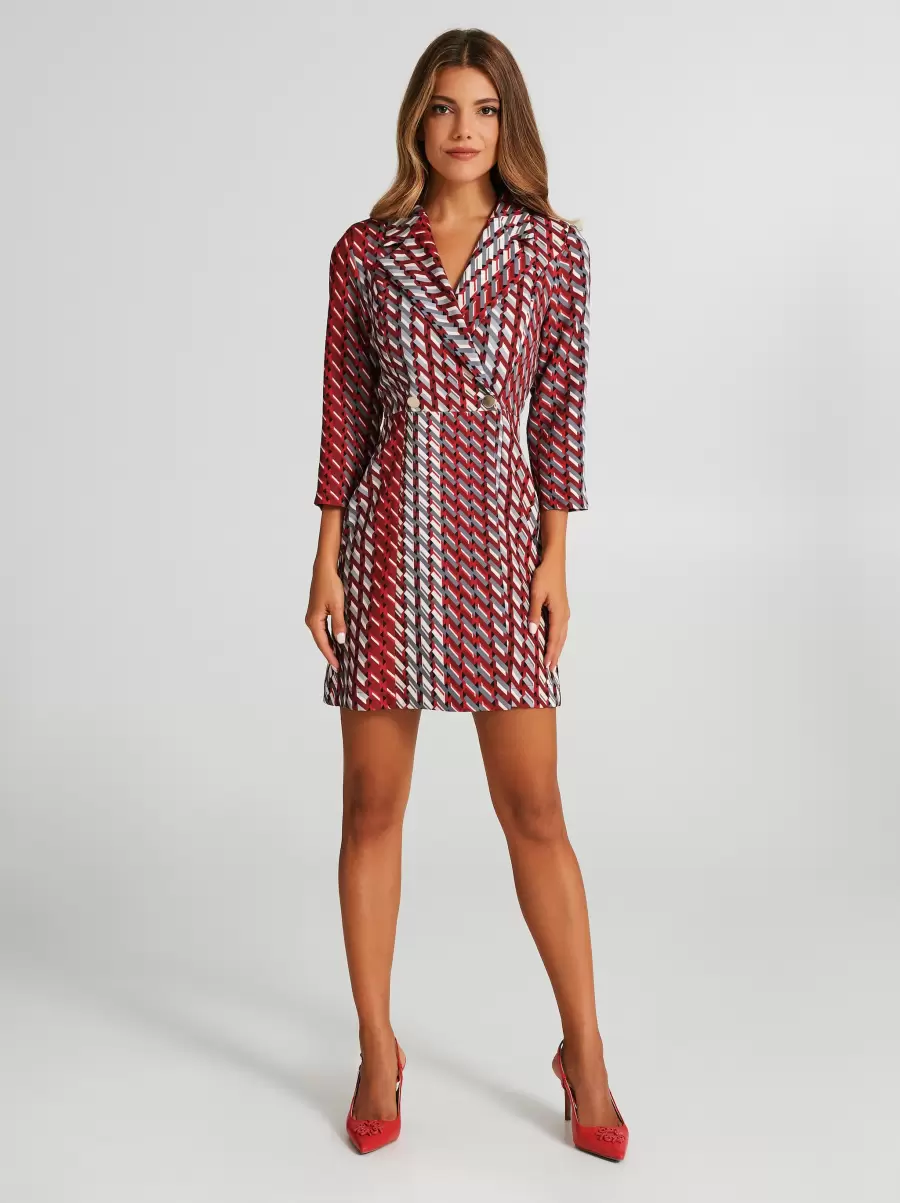 Var Red Bordeaux Women Geometric-Print Jacket Dress Dresses & Jumpsuits Fast - 1