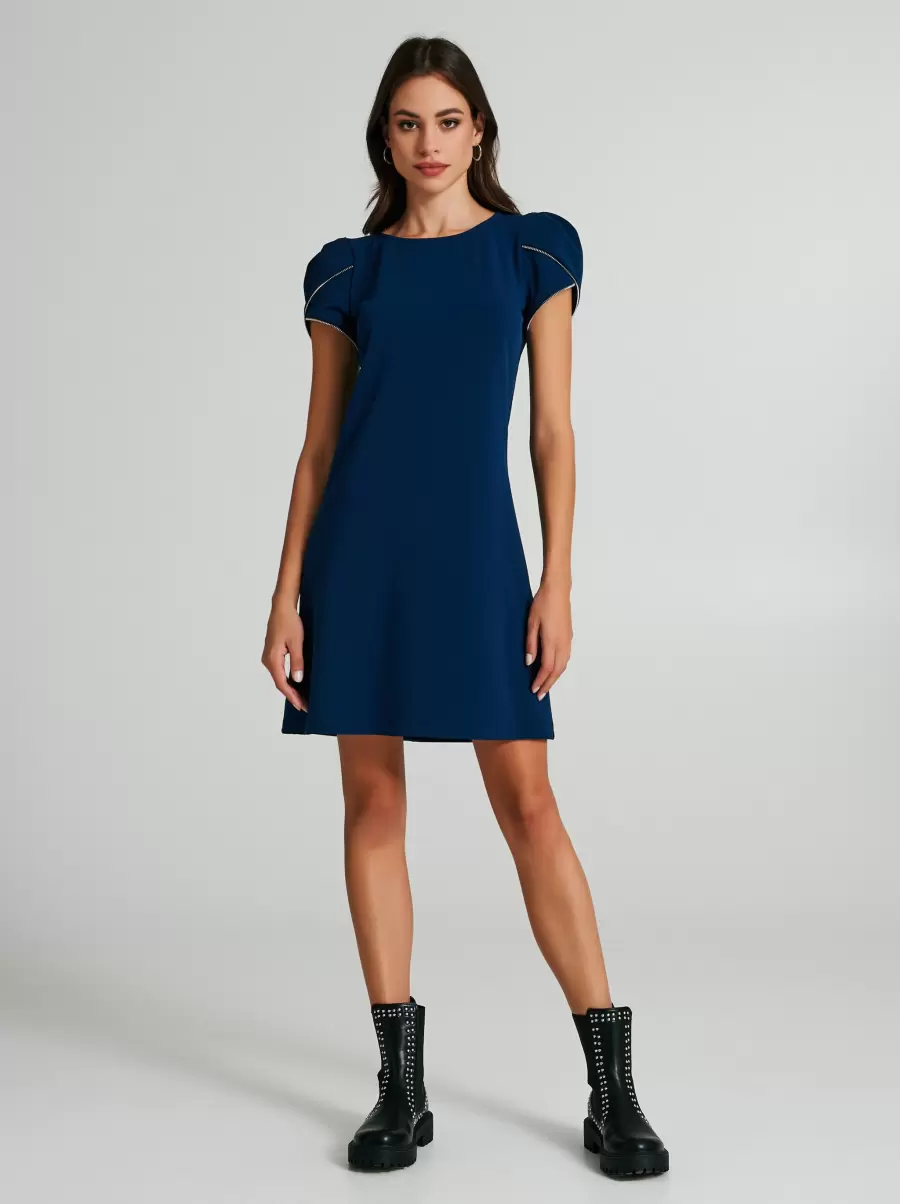 Blue Mini Dress With Zipped Sleeves Exclusive Offer Women Dresses & Jumpsuits - 1