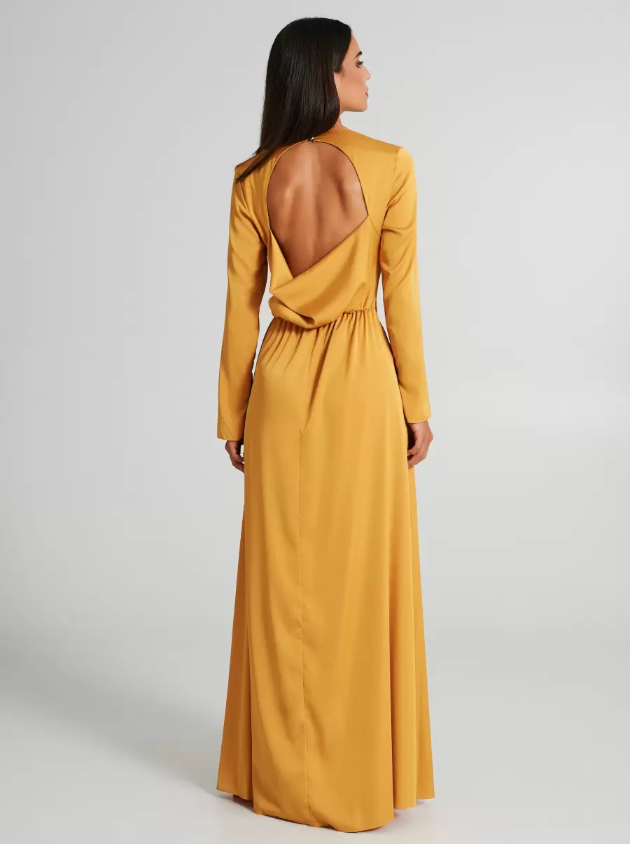Exceptional Ocra Yellow Dresses & Jumpsuits Women Satin Dress With Knot - 2