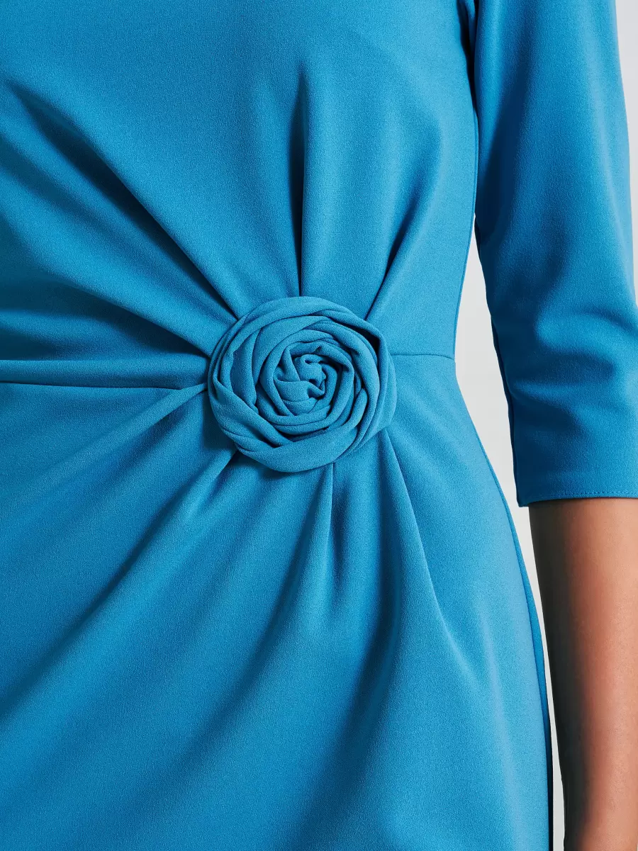 Women Blue Ligh Paper Sugar Sheath Dress With Rose In Scuba Crepe. Dresses & Jumpsuits Mega Sale - 3