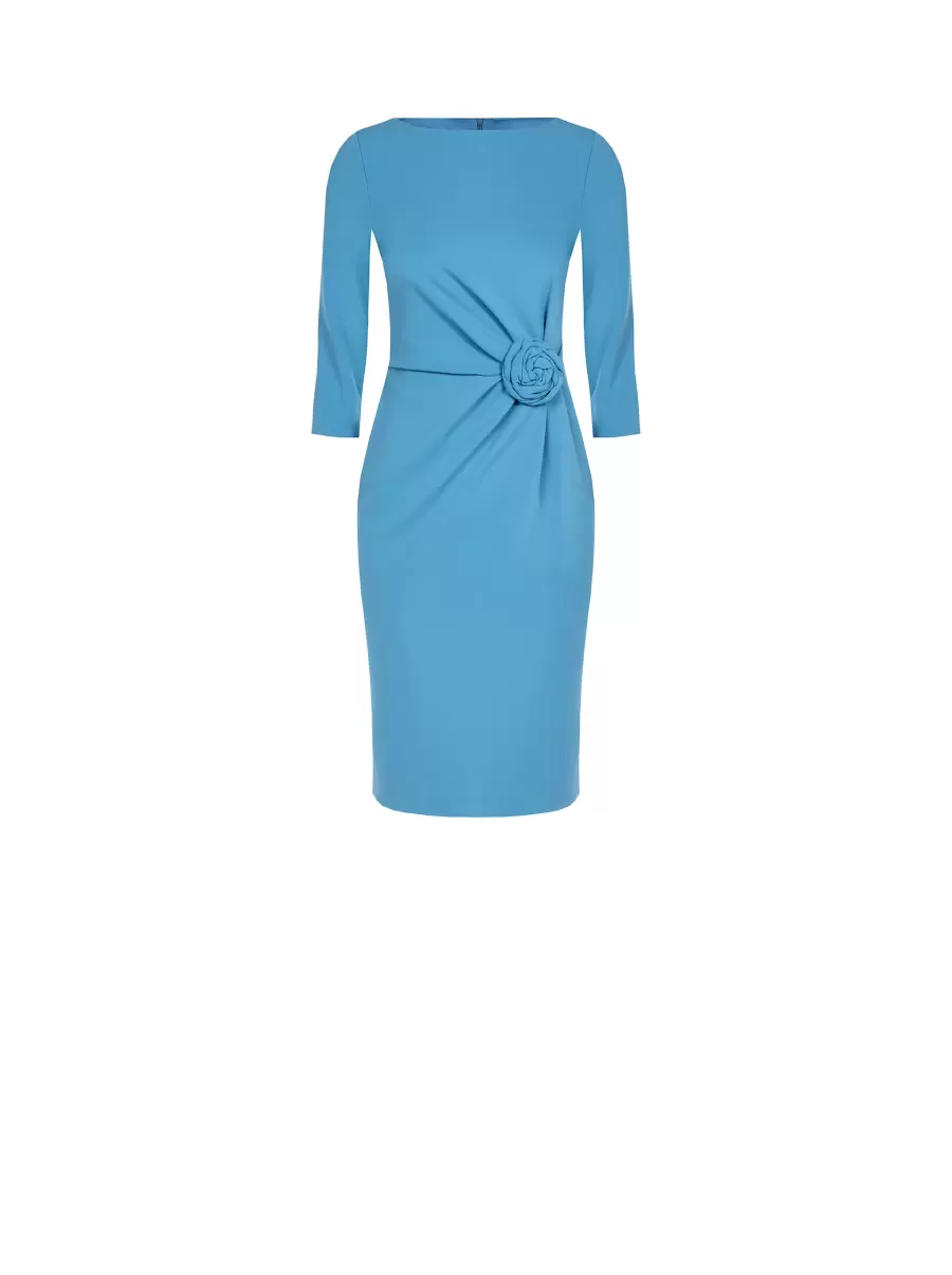 Women Blue Ligh Paper Sugar Sheath Dress With Rose In Scuba Crepe. Dresses & Jumpsuits Mega Sale - 6