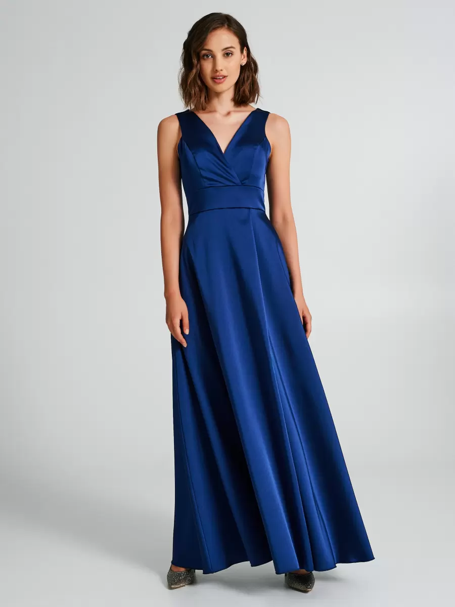 Dresses & Jumpsuits Bargain Blue Long Satin Dress Women - 1