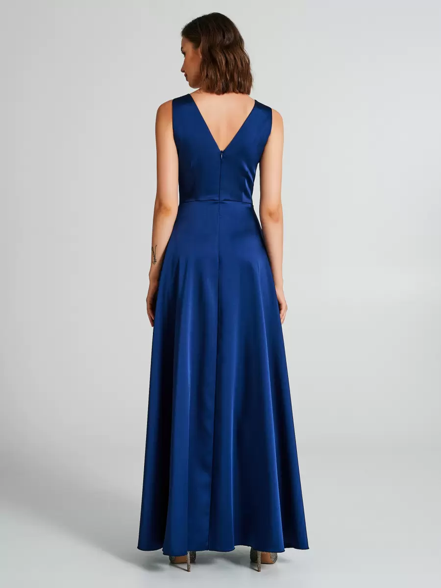 Dresses & Jumpsuits Bargain Blue Long Satin Dress Women - 2