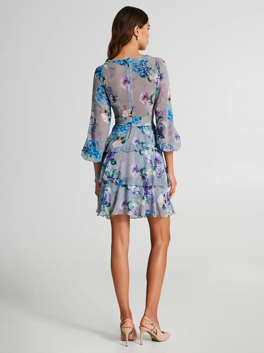 Flouncy Floral Print Dress Comfortable Dresses & Jumpsuits Women Var Grey Pearl - 2