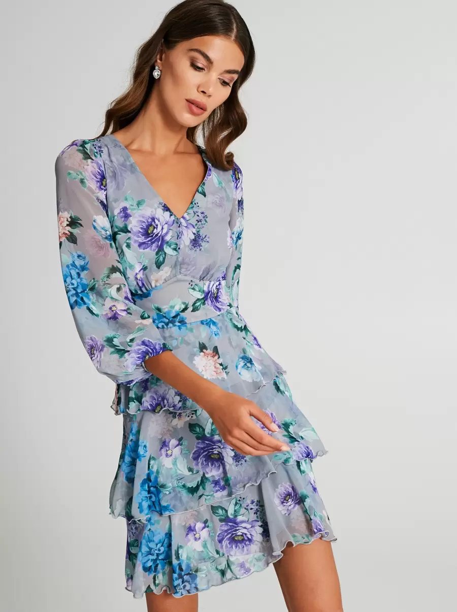 Flouncy Floral Print Dress Comfortable Dresses & Jumpsuits Women Var Grey Pearl - 4