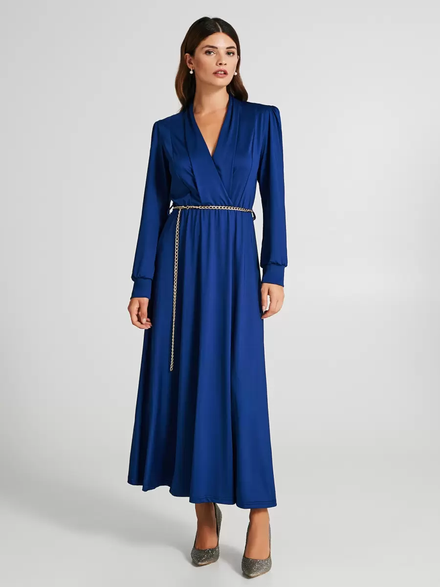 Sleek Women Crossover Chemise Dress Dresses & Jumpsuits Blue - 1