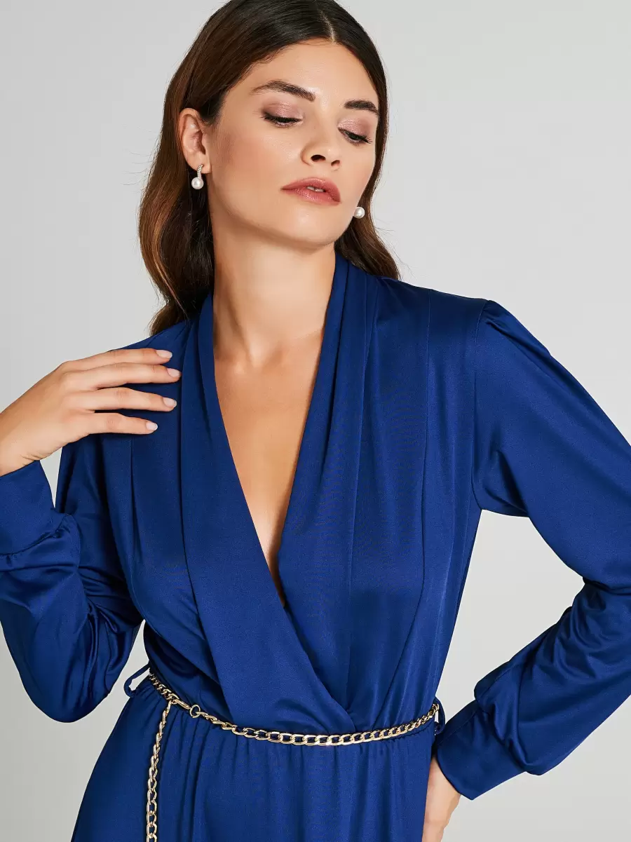 Sleek Women Crossover Chemise Dress Dresses & Jumpsuits Blue - 3
