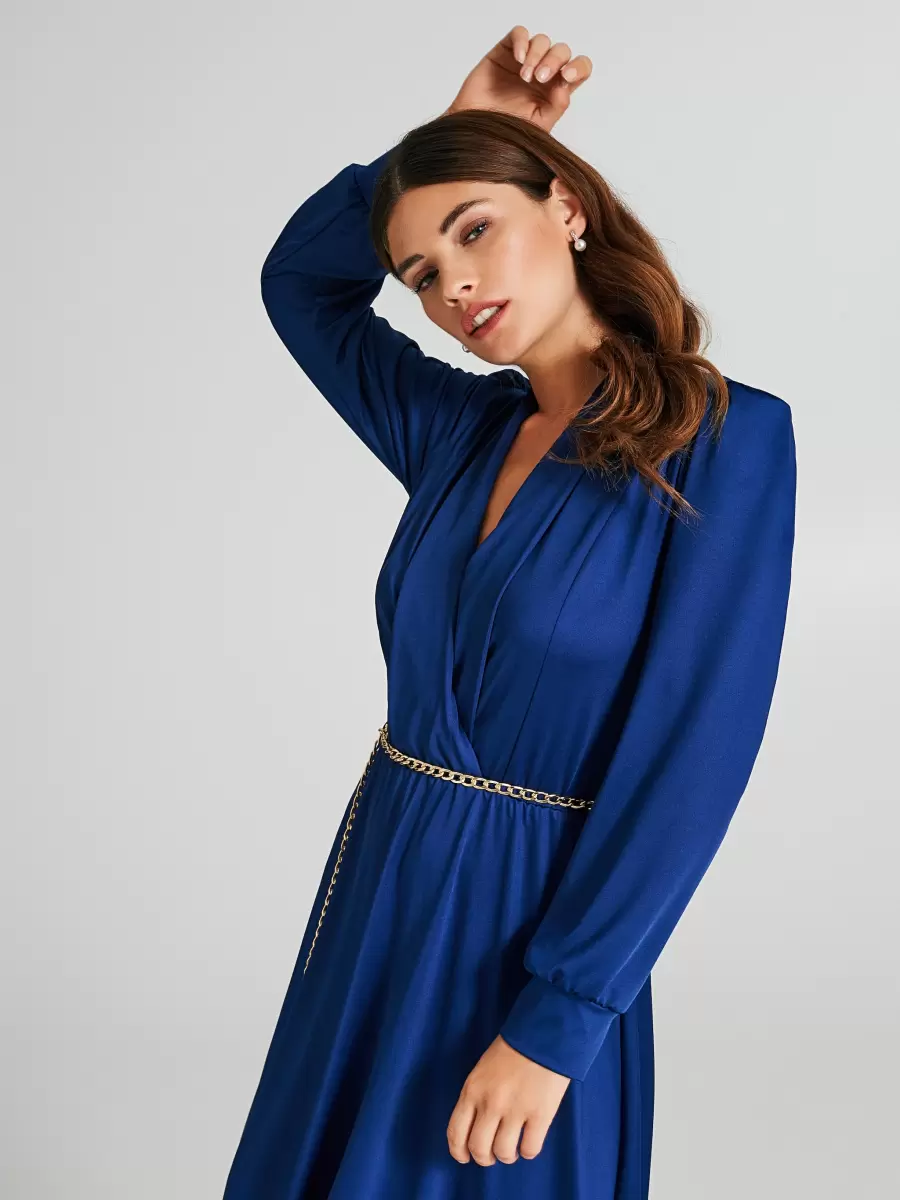 Sleek Women Crossover Chemise Dress Dresses & Jumpsuits Blue - 4