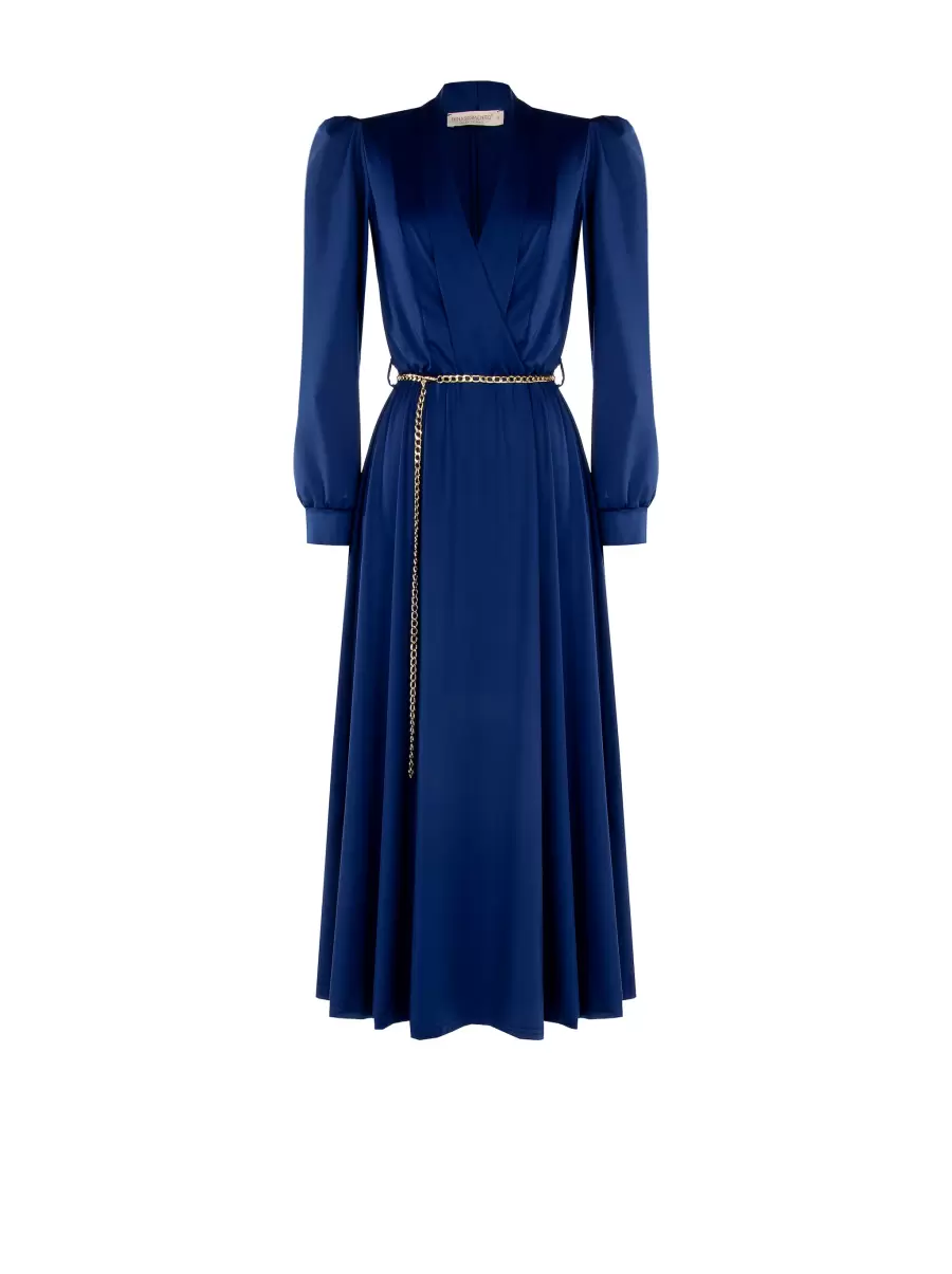 Sleek Women Crossover Chemise Dress Dresses & Jumpsuits Blue - 5