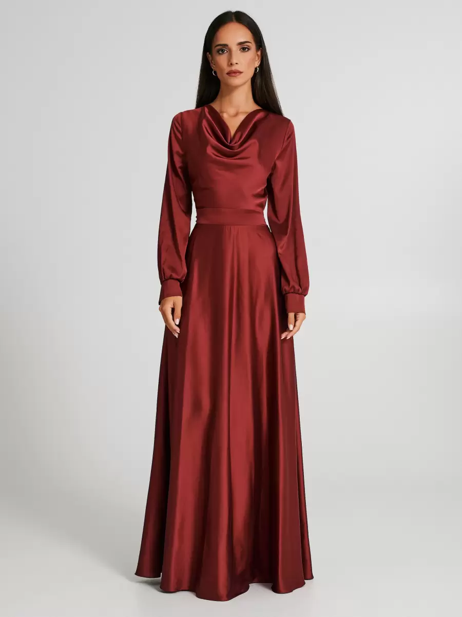 Bordeaux Long Dress With Cowl Neck Dresses & Jumpsuits Women Mega Sale - 1
