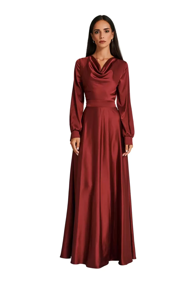 Bordeaux Long Dress With Cowl Neck Dresses & Jumpsuits Women Mega Sale - 4