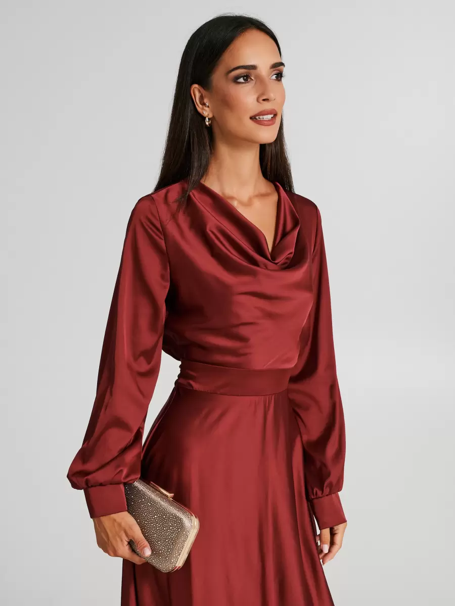 Bordeaux Long Dress With Cowl Neck Dresses & Jumpsuits Women Mega Sale - 5