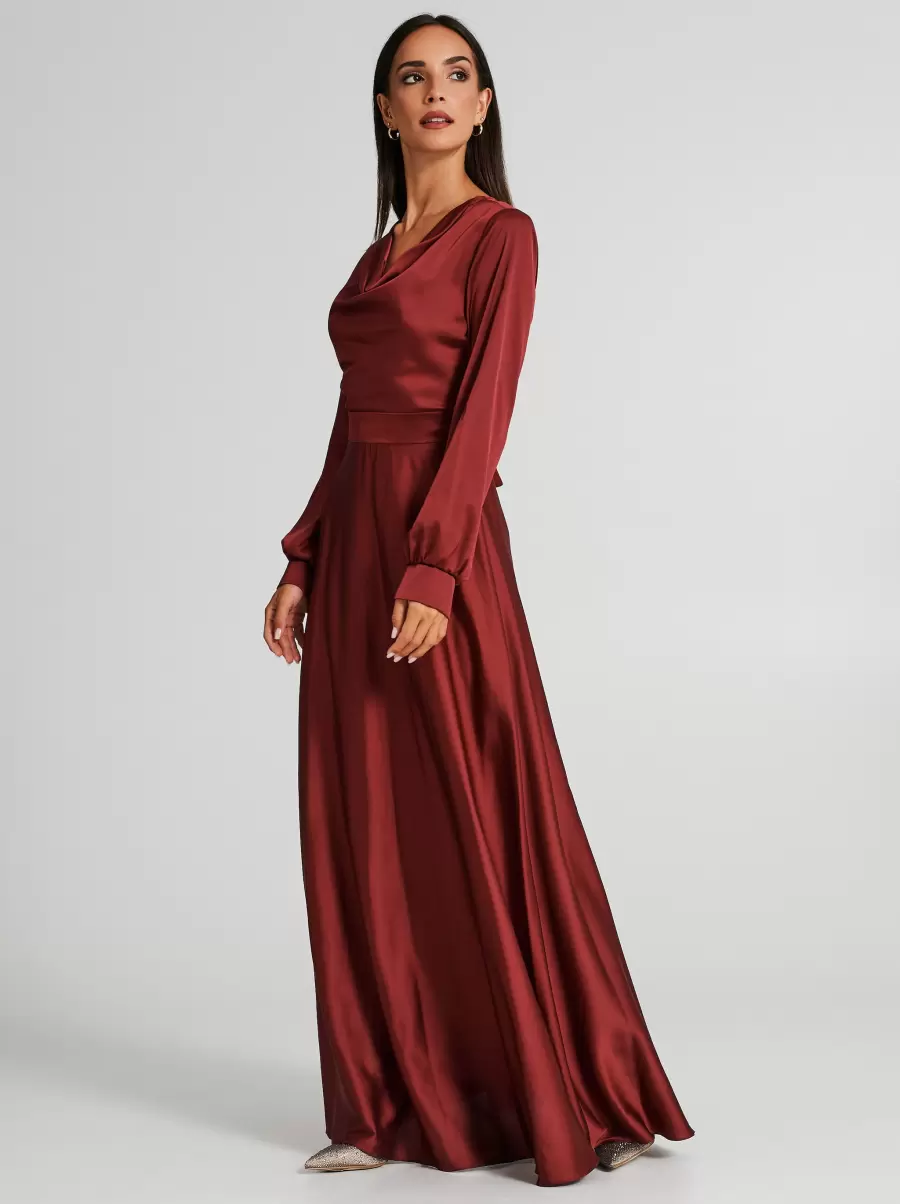 Bordeaux Long Dress With Cowl Neck Dresses & Jumpsuits Women Mega Sale
