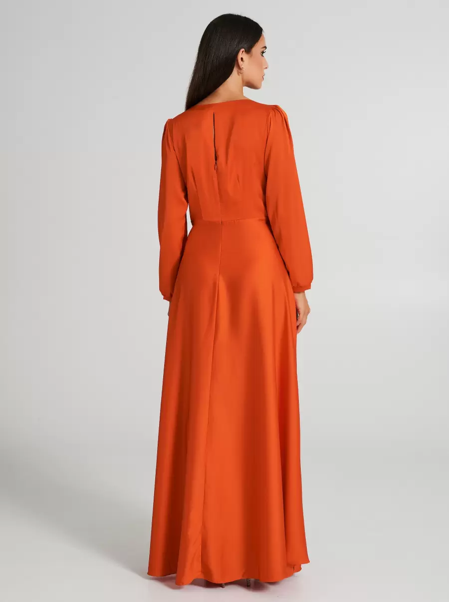 Bold Orange Women Dresses & Jumpsuits Long Crossover Dress In Satin - 2