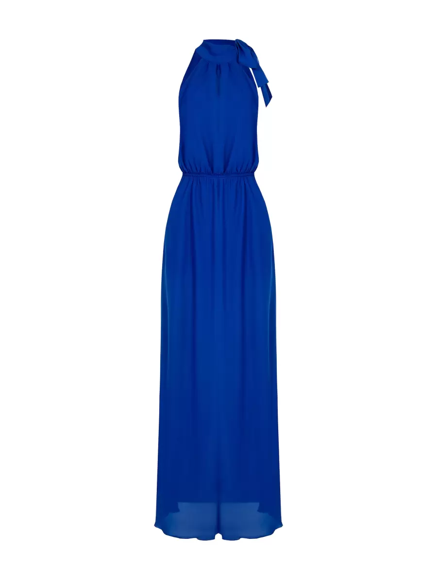 Women Practical Dresses & Jumpsuits Halter Dress With Bow Blue China - 5
