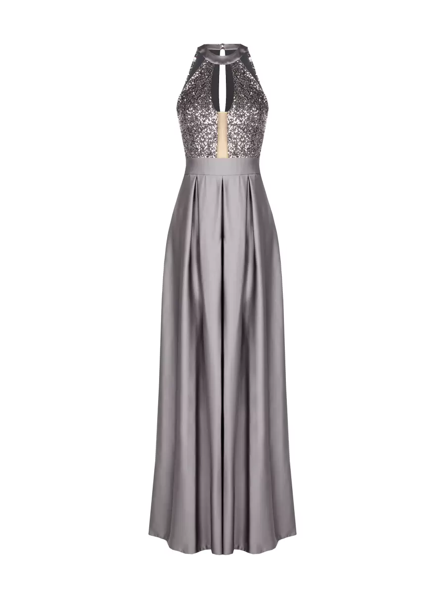 Heavy-Duty Women Dresses & Jumpsuits Long Dress In Satin With Sequins Silver - 6