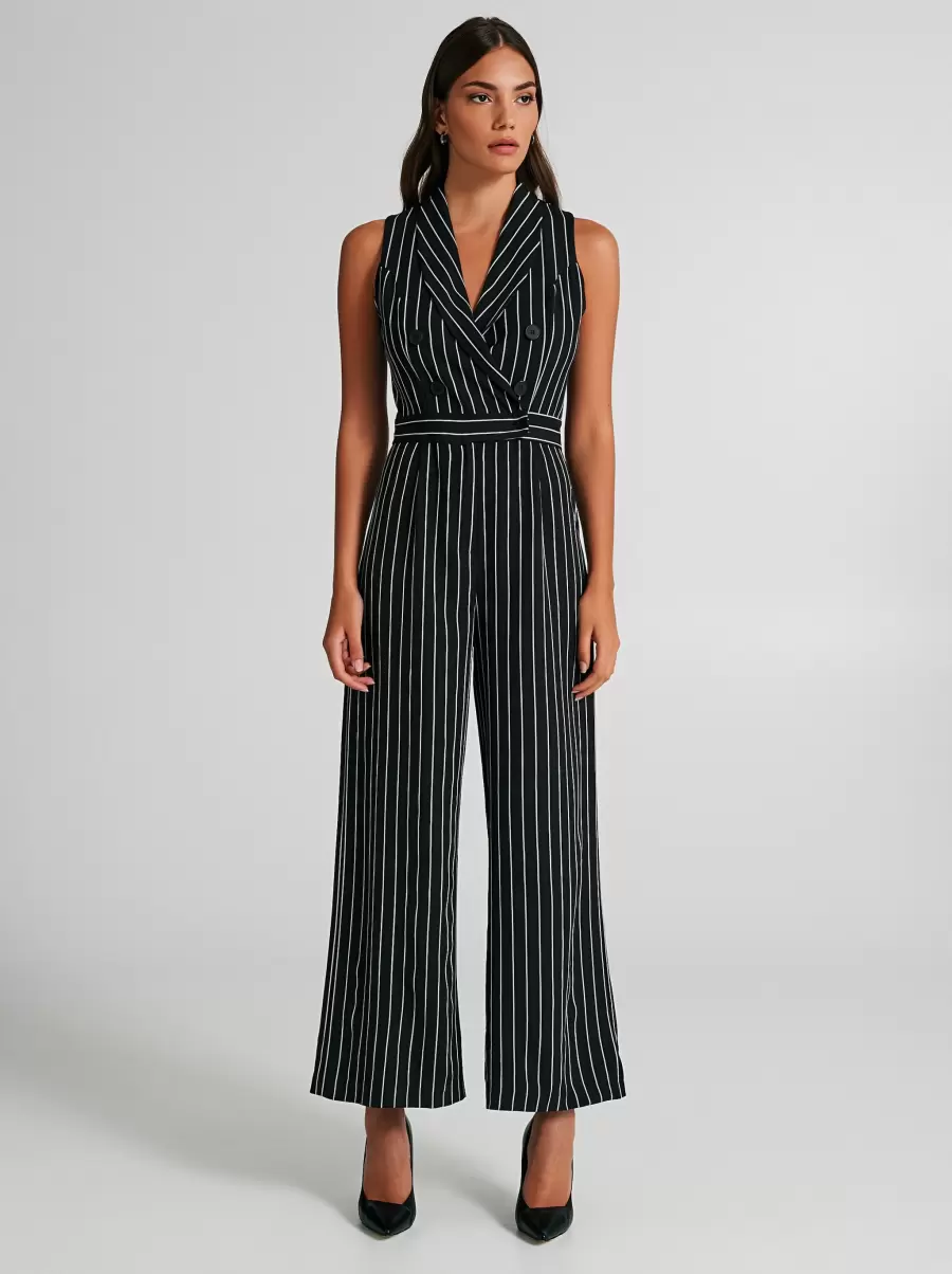 Dresses & Jumpsuits Black Pinstriped Jumpsuit With Buttons Ignite Women - 1