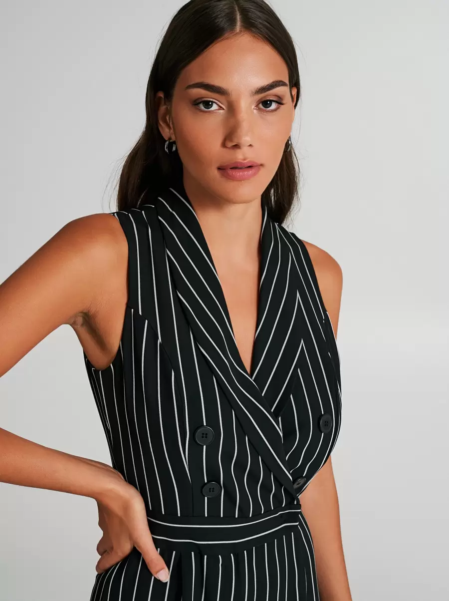 Dresses & Jumpsuits Black Pinstriped Jumpsuit With Buttons Ignite Women - 4