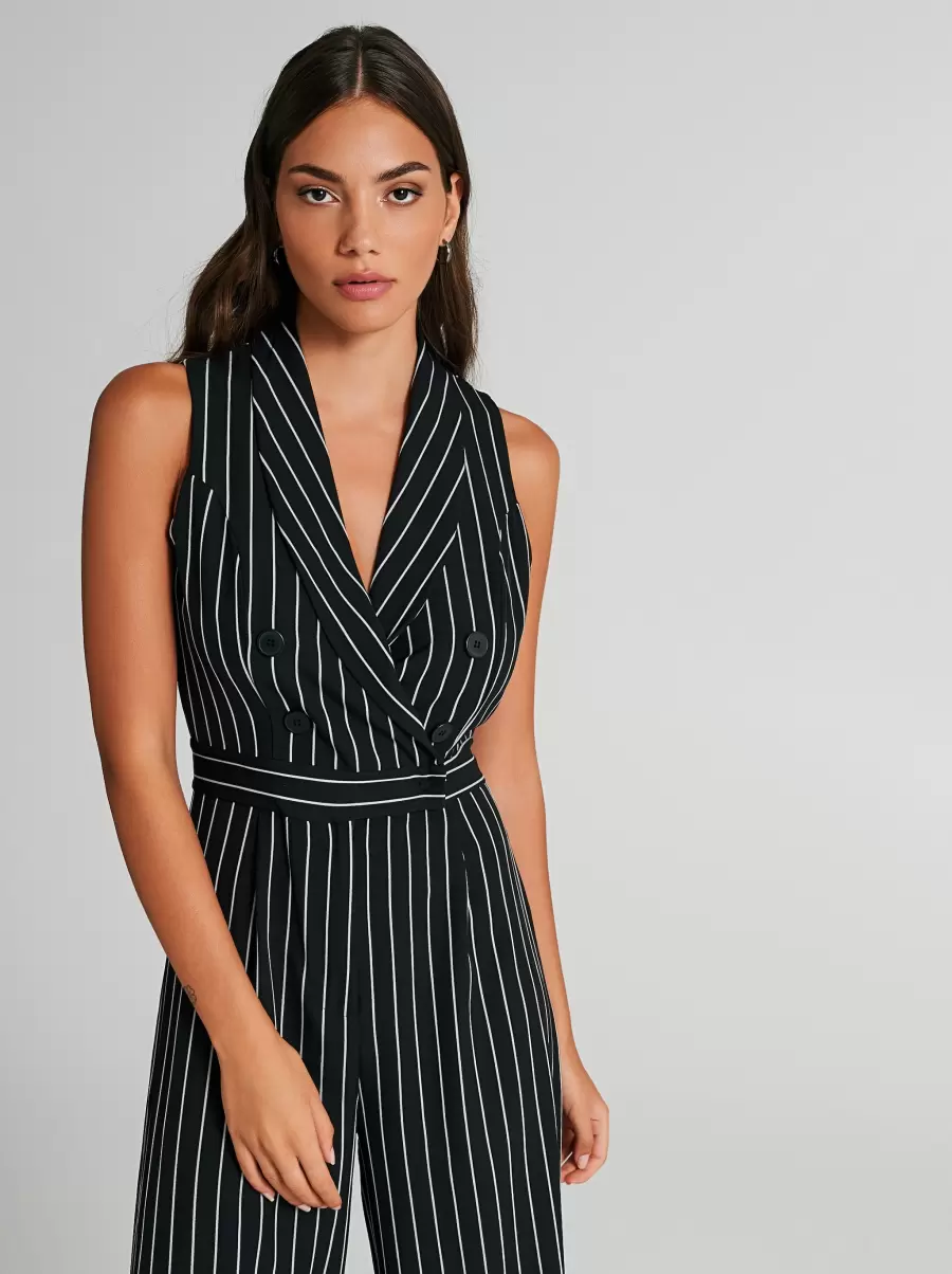 Dresses & Jumpsuits Black Pinstriped Jumpsuit With Buttons Ignite Women - 5