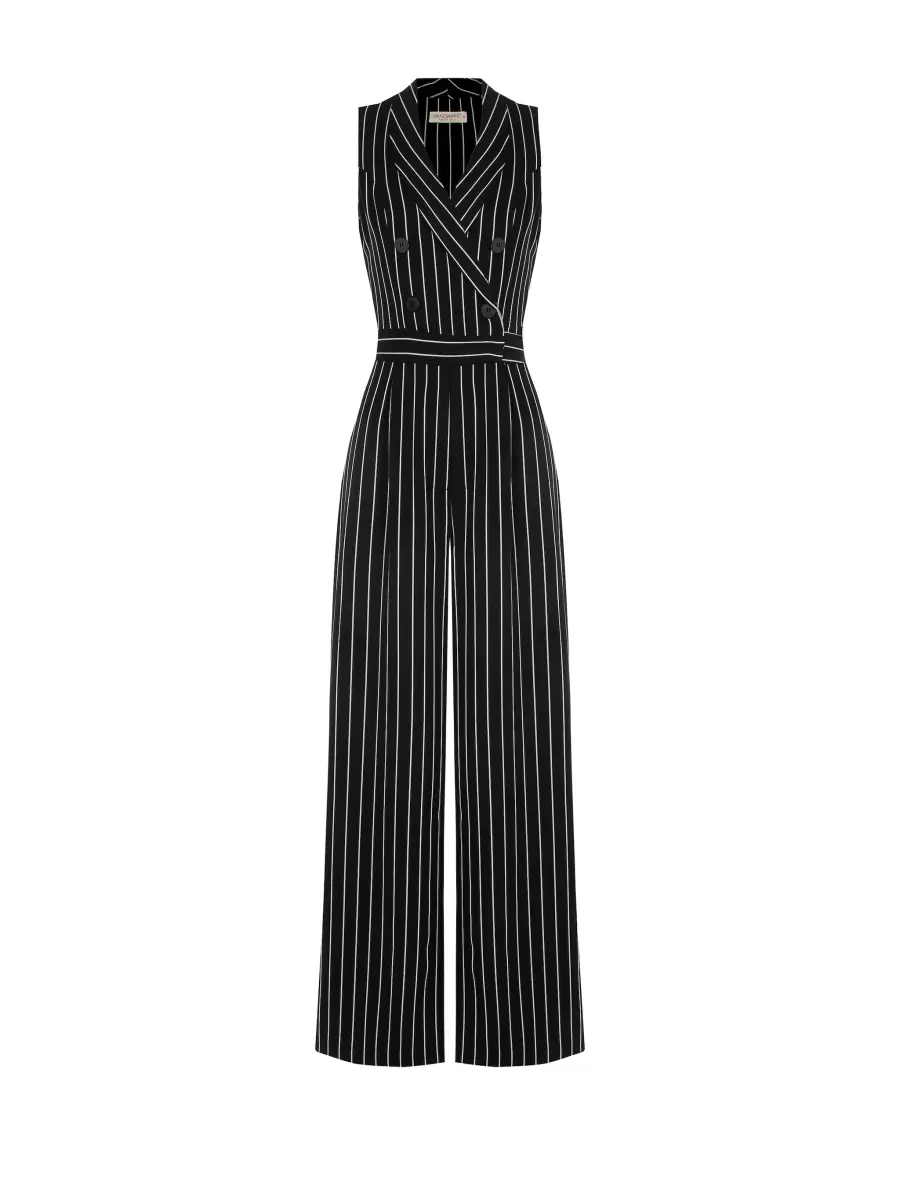 Dresses & Jumpsuits Black Pinstriped Jumpsuit With Buttons Ignite Women - 6