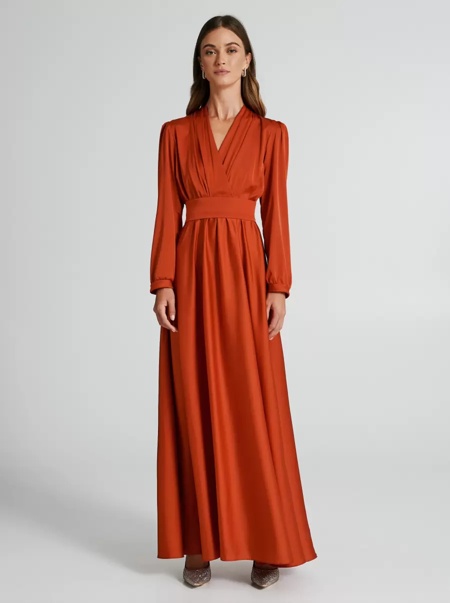 Dresses & Jumpsuits Long Satin Dress With Full Skirt Handcrafted Orange Women - 1