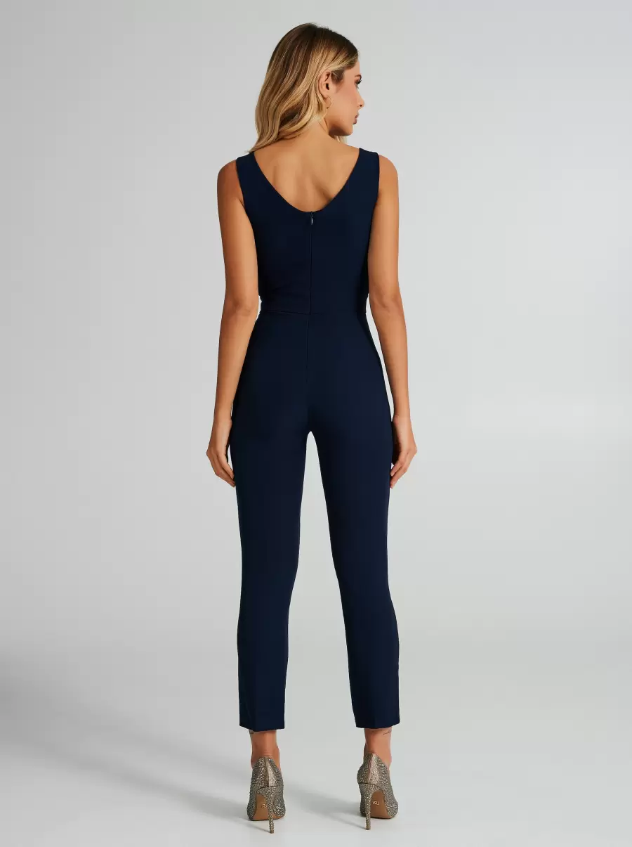 Straight-Cut Jumpsuit With Belt Detail Efficient Women Blu Navy Dresses & Jumpsuits - 2