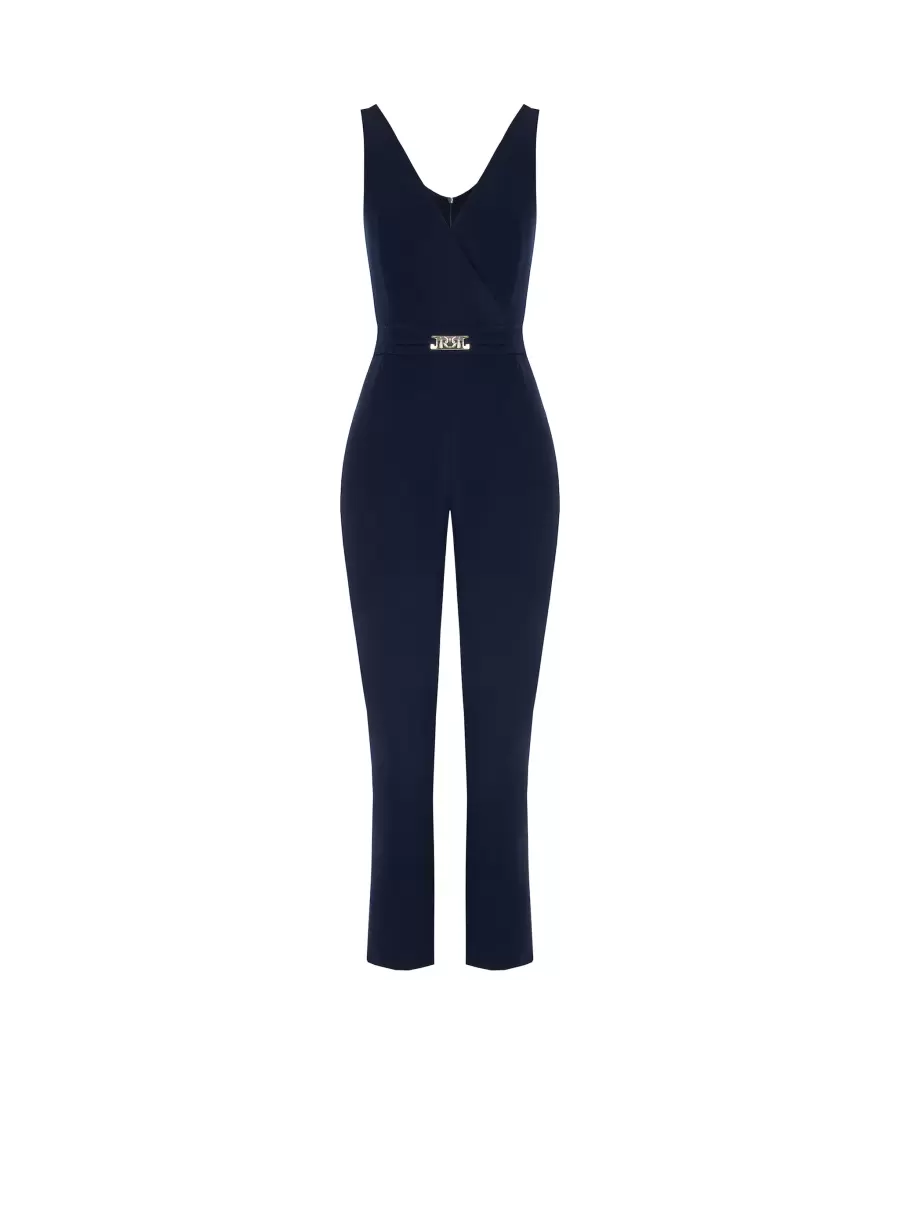 Straight-Cut Jumpsuit With Belt Detail Efficient Women Blu Navy Dresses & Jumpsuits - 5