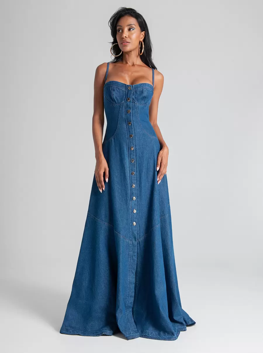 Reliable Blue Long Denim Dress Dresses & Jumpsuits Women - 1
